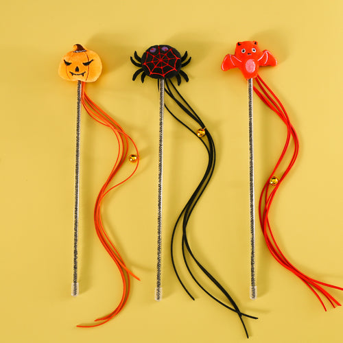 Cannes à pêche d'Halloween pour chat : citrouille, chauve-souris et araignée