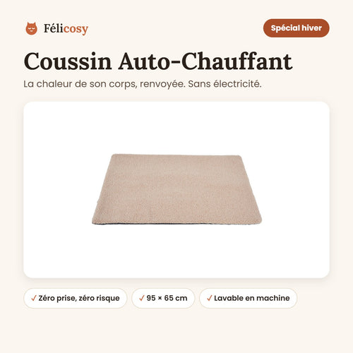 Coussin auto-chauffant pour chat sans électricité, 95 × 65 cm, Félicosy